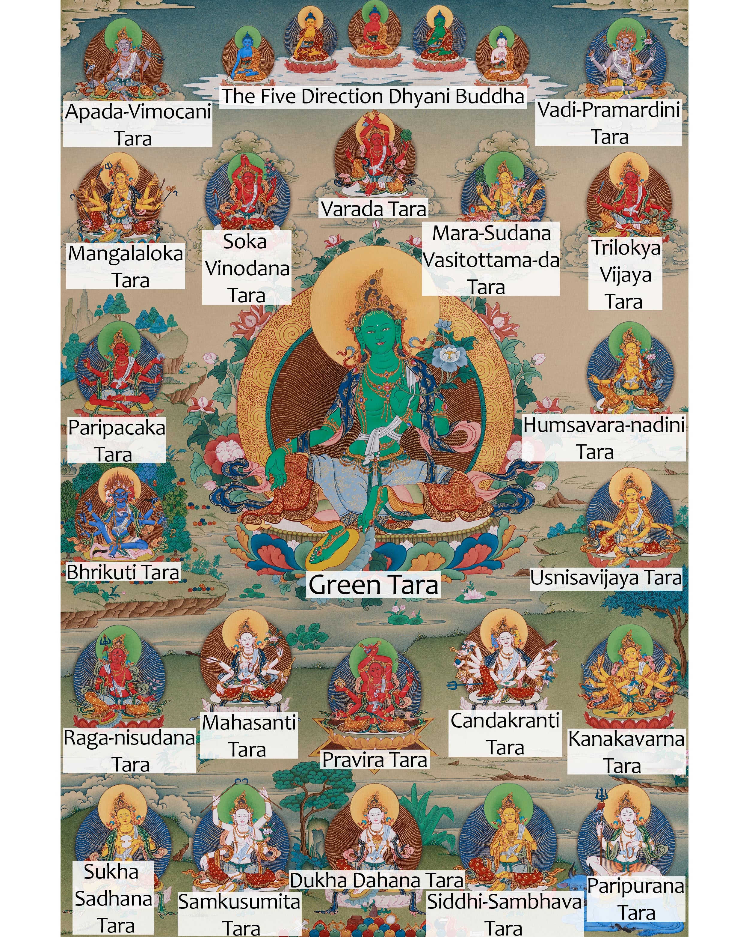 Himalayan 21 Tara Surya Gupta Thangka | Sacred Artwork