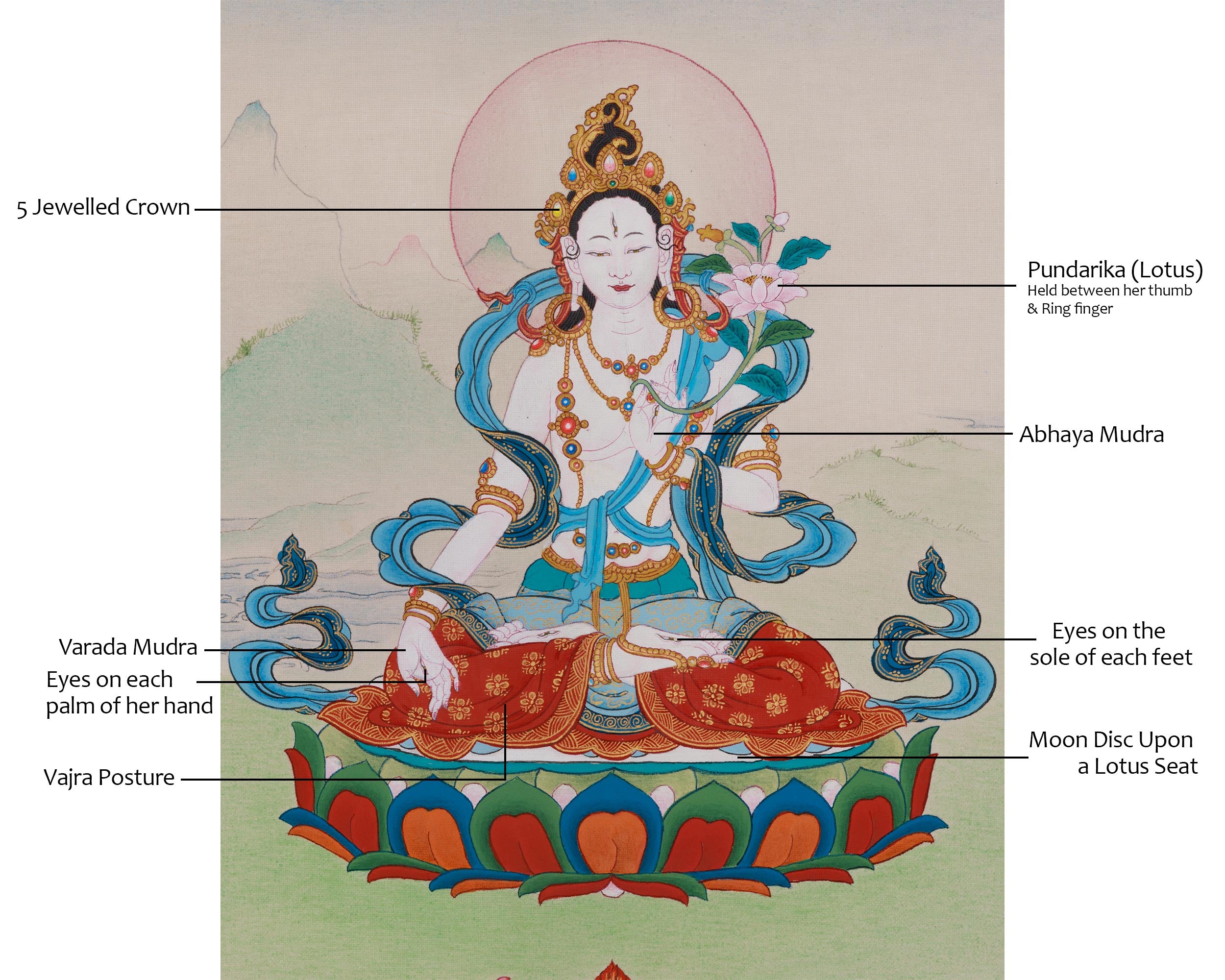 Sita Tara Longevity Deity Thangka | Symbolized Healing, and Protection | White Tara