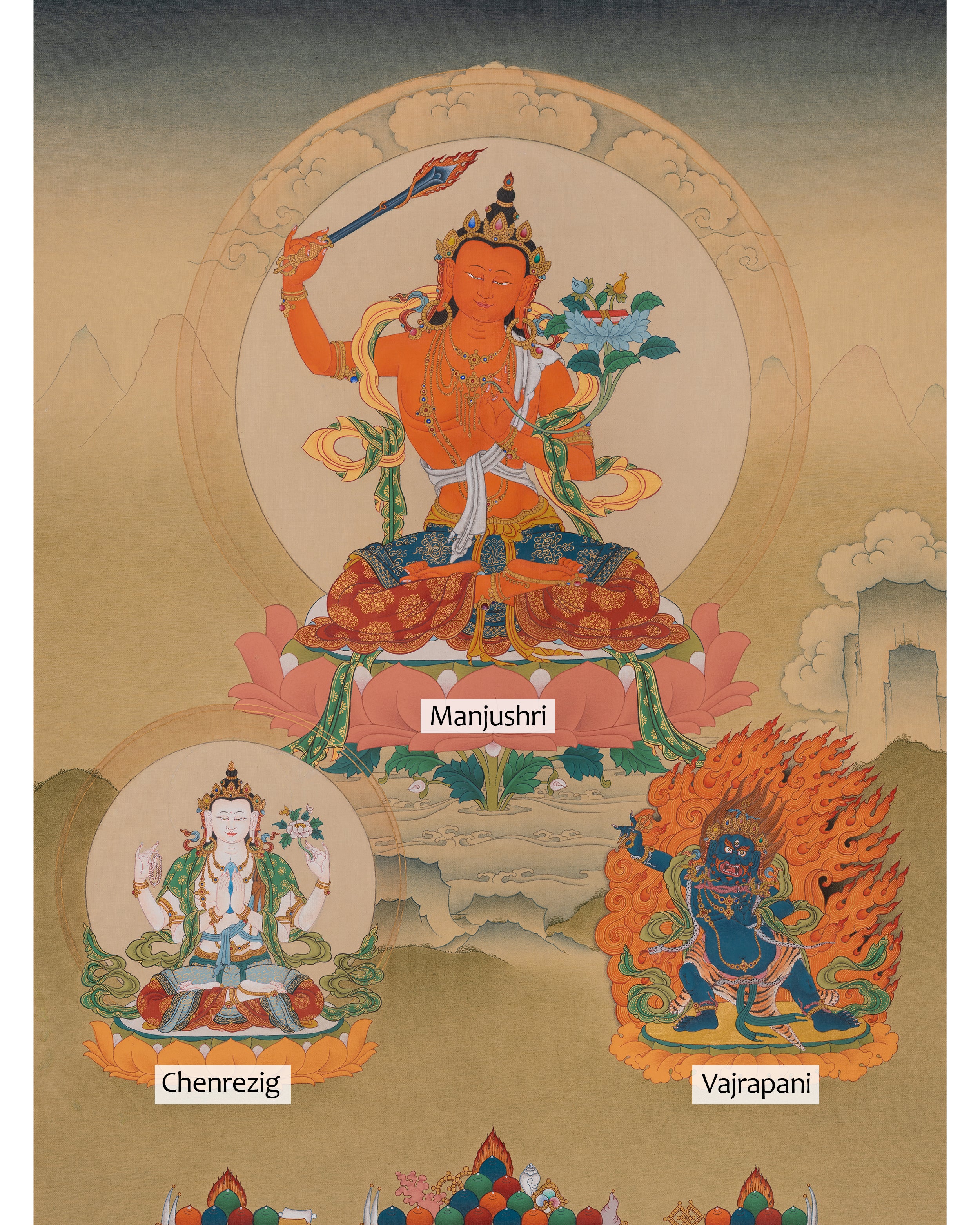 Bodhisattva of Wisdom Deity Manjushri Thangka | Vajrayana Buddhism | Manjughosa Art