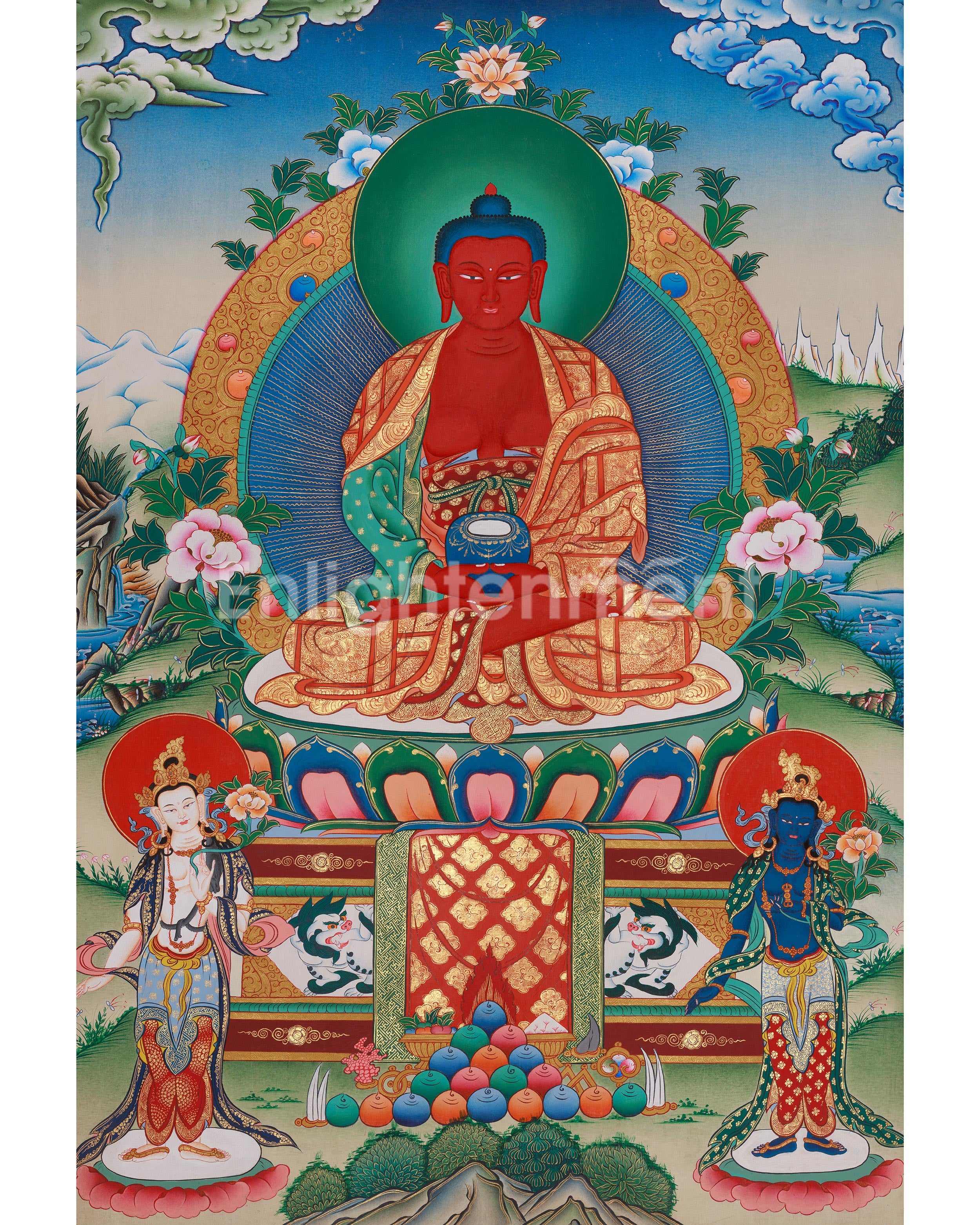 Infinite Light Amitabha Buddha With Bodhisattva Thangka