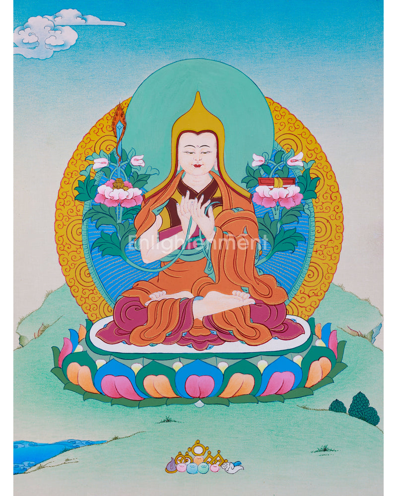 Miniature Tsongkhapa Thangka | Traditional Acrylic Art