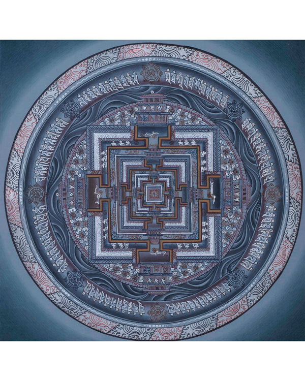  Grey Colored Kalachakra Mandala Thangka With Silver