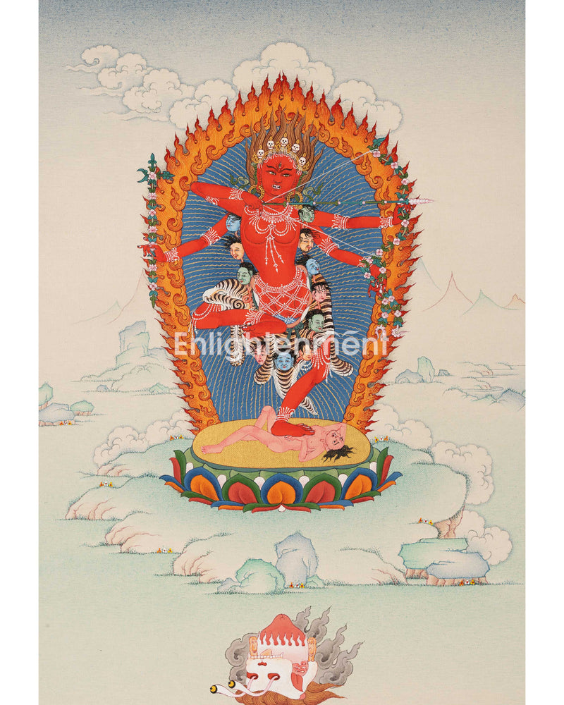 Hand-Painted Himalayan Thangka For Kurukulla Mantra Pratice | Traditional Tibetan Dakini Art