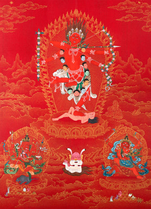 Kurukulla with Ganesh And Takiraja | Tibetan Thangka in Marthang Style