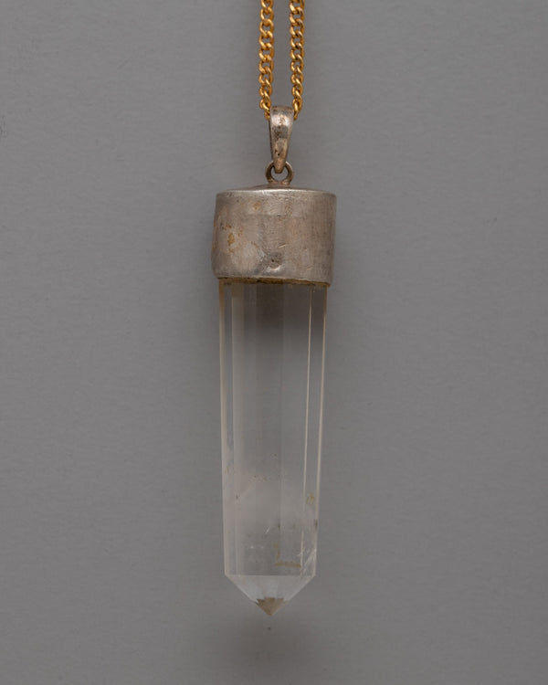 Silver Metal Crystal Pendant | Artisan Crafted Jewelry with Natural Crystal Stone