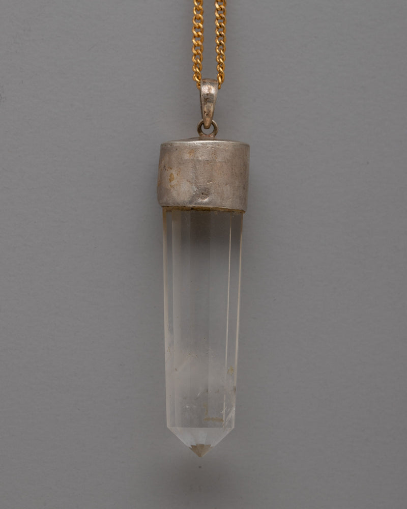 Silver Metal Crystal Pendant | Artisan Crafted Jewelry with Natural Crystal Stone