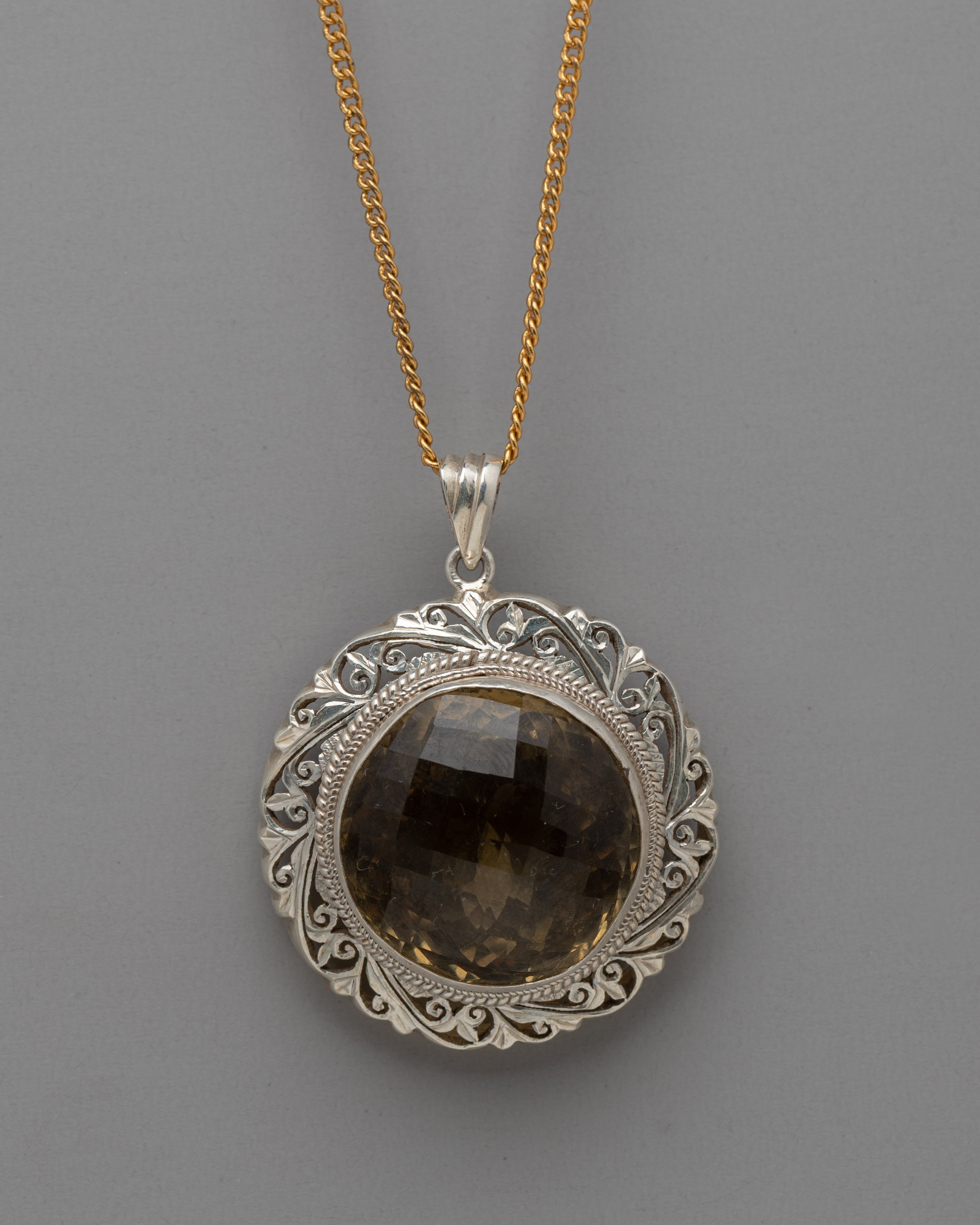 Smoky Quartz Pendant Silver Locket
