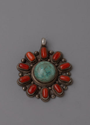 Turquoise and Coral Pendant