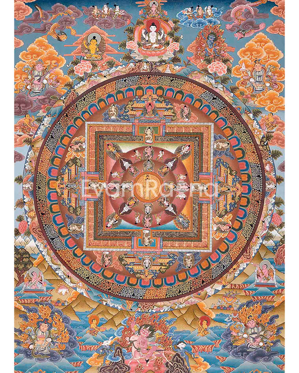 Vintage Lokeshvara Mandala Thangka | Tibetan Wall Hanging Mandala for Good Luck |