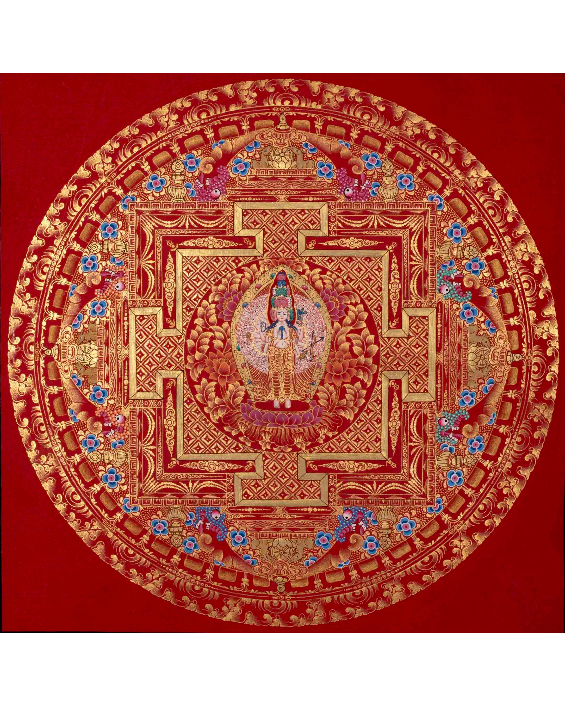 Shakyamuni Buddha, White Tara & Lokeshvara Mandala Thangka | Tibetan Buddhist Art