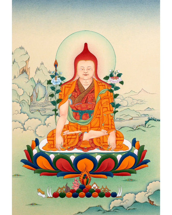 Longchenpa Thangka | Traditional Tibetan Thangka | includes brocade