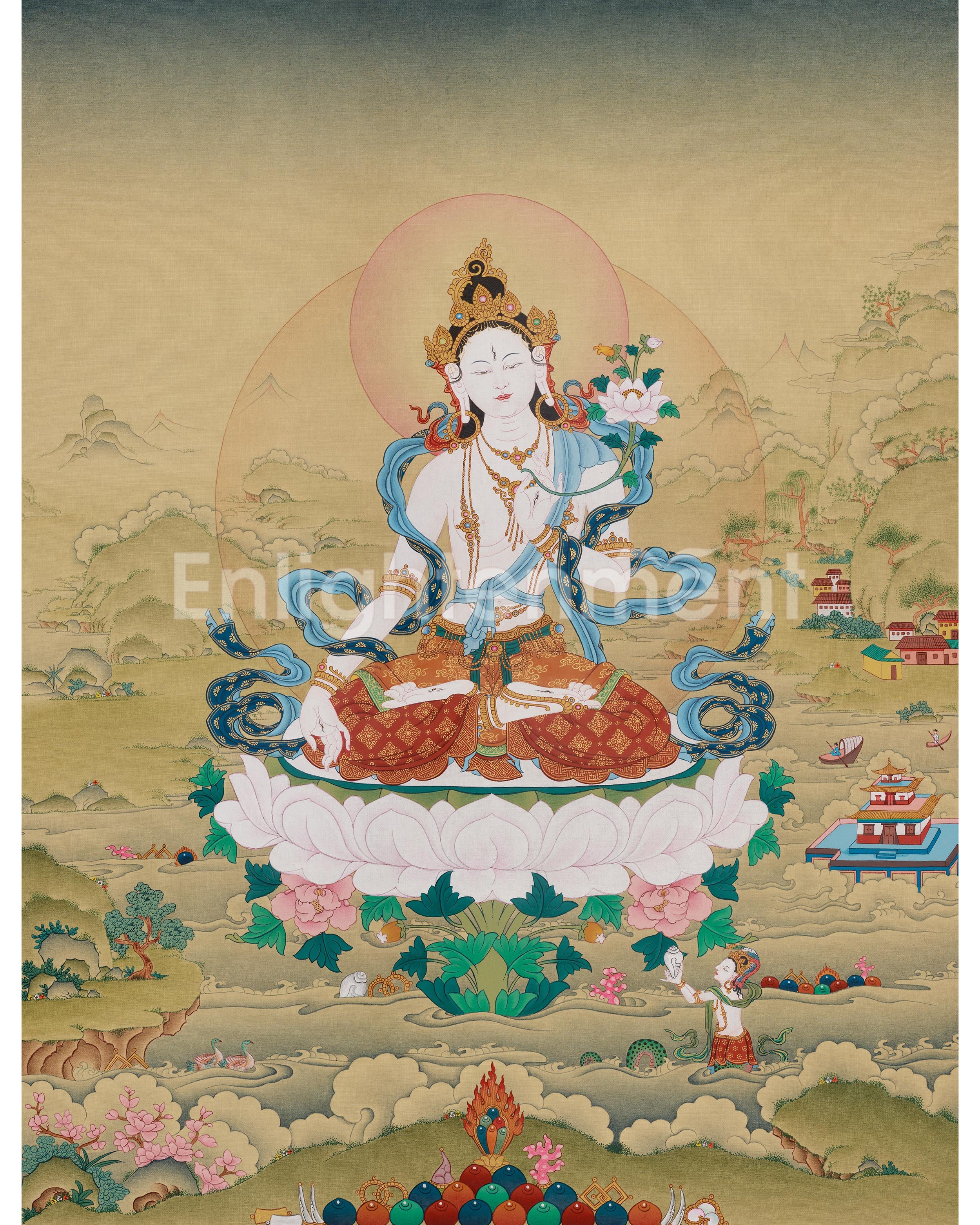 Long Life Deity White Tara Goddess Art 