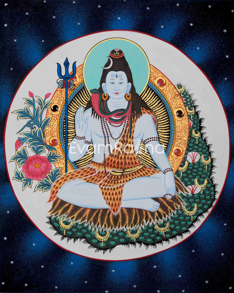 Lord Shiva Thangka Painting | Original Hand-painted Mahadev Thangka Art