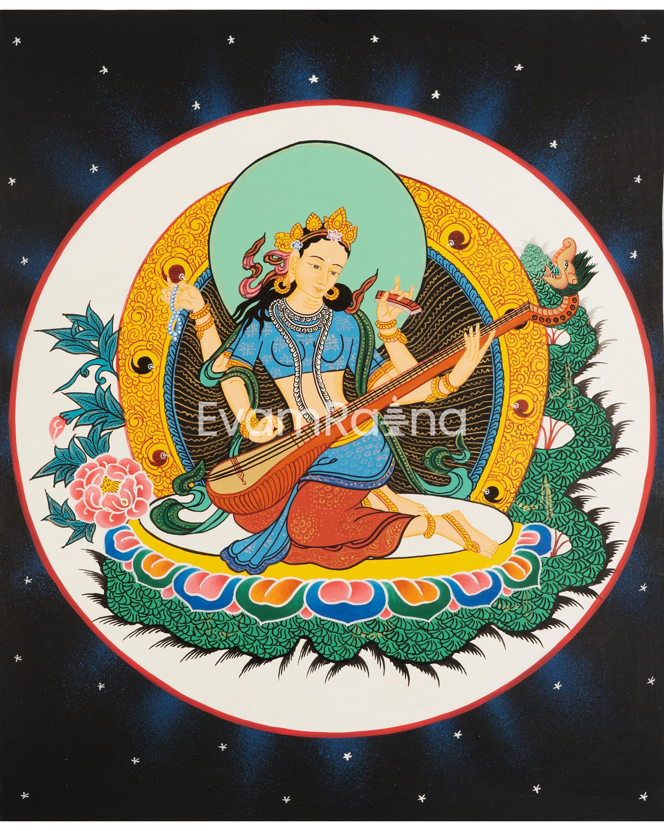 Saraswati, Medicine Buddha, Green Tara, Samantabhadra Thangka | Religious Painting