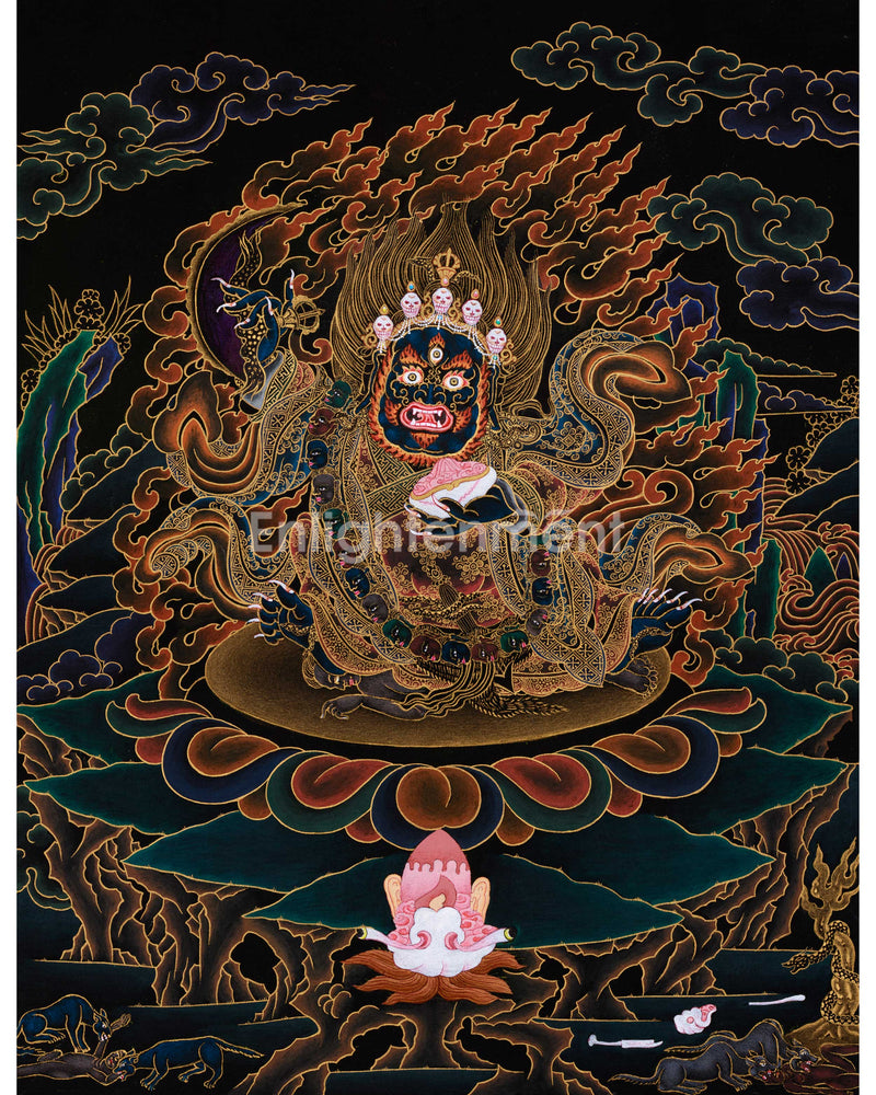 Mahakala Bernagchen, Wrathful Buddha Thangka in Gold