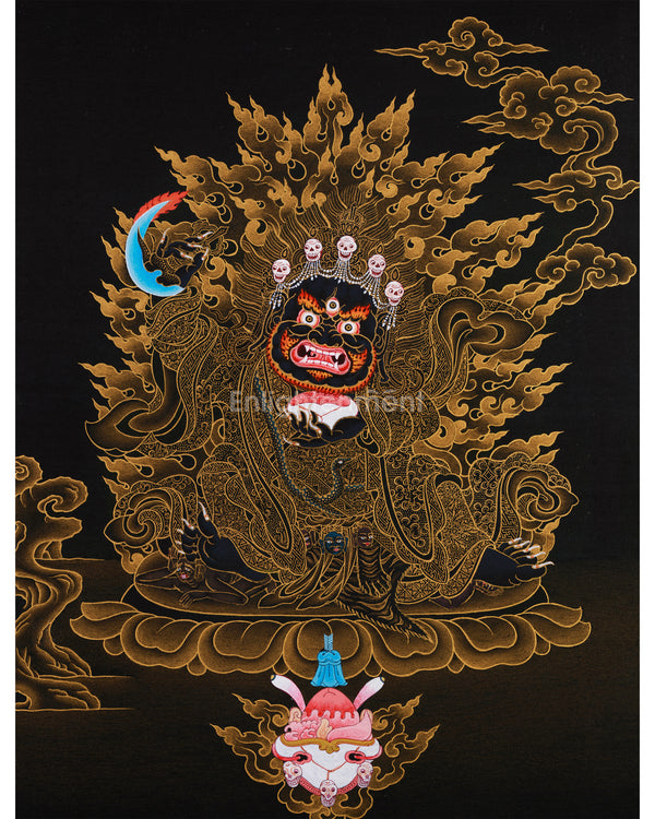 Fierce Kagyu Mahakala Bernagchen Thangka: Gold Work