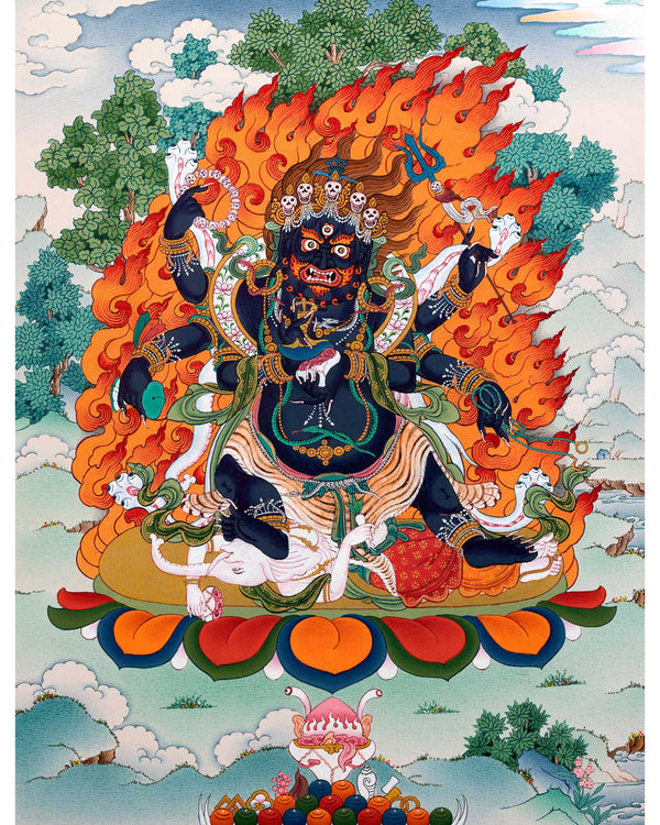 6 Armed Mahakala Buddha Thangka | Hand-Painted Tibetan Art