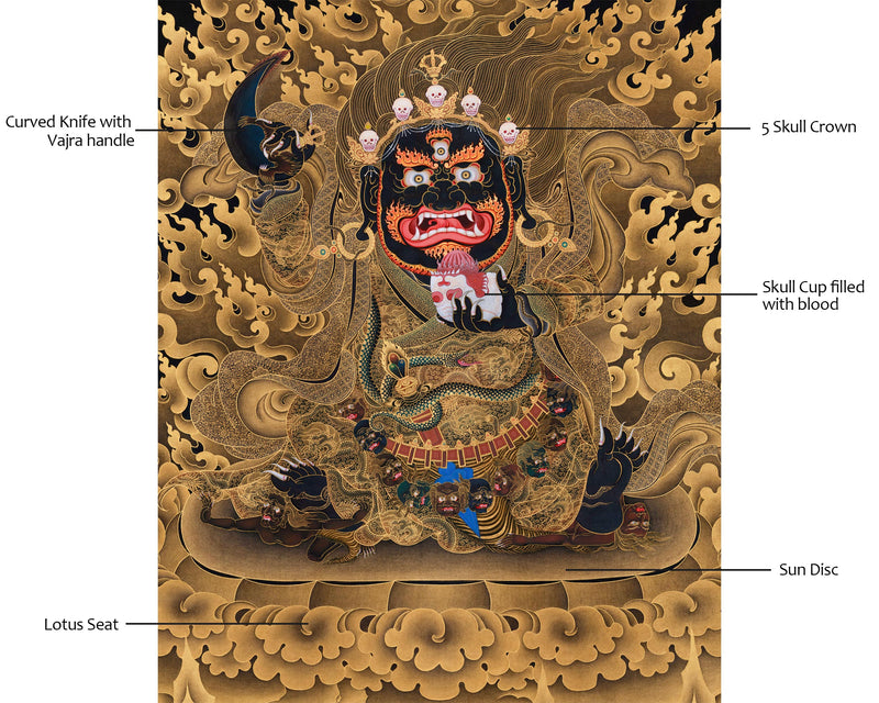 Majestic Mahakala Bernagchen | Dwarf Kagyu Mahakala in 24K Gold Thangka