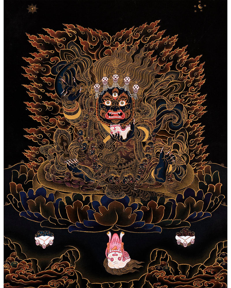 Mahakala Bernagchen Thangka | Traditional Black and Gold Painting