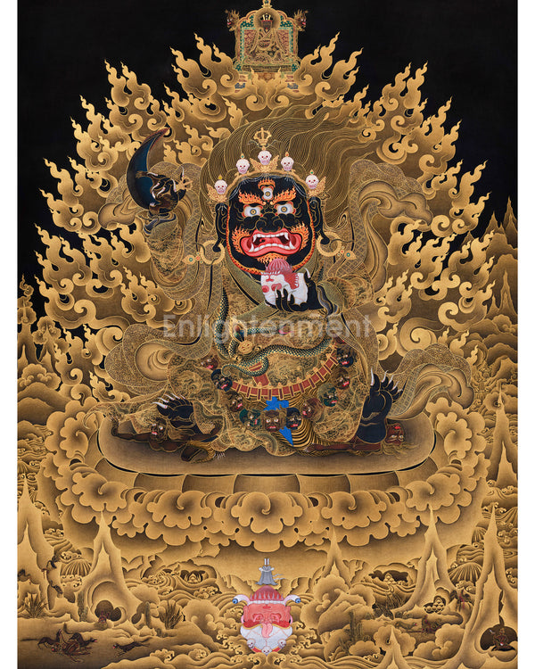 Majestic Mahakala Bernagchen | Dwarf Kagyu Mahakala in 24K Gold Thangka