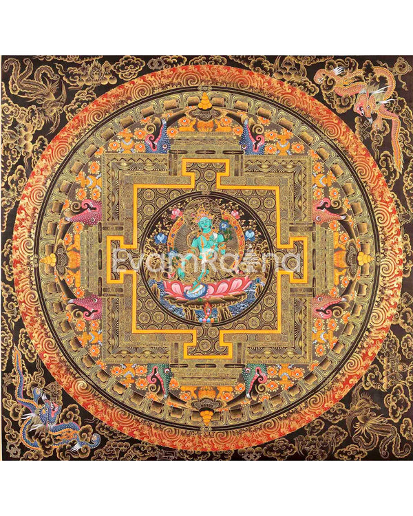 Green Tara Mandala Thangka Painting: