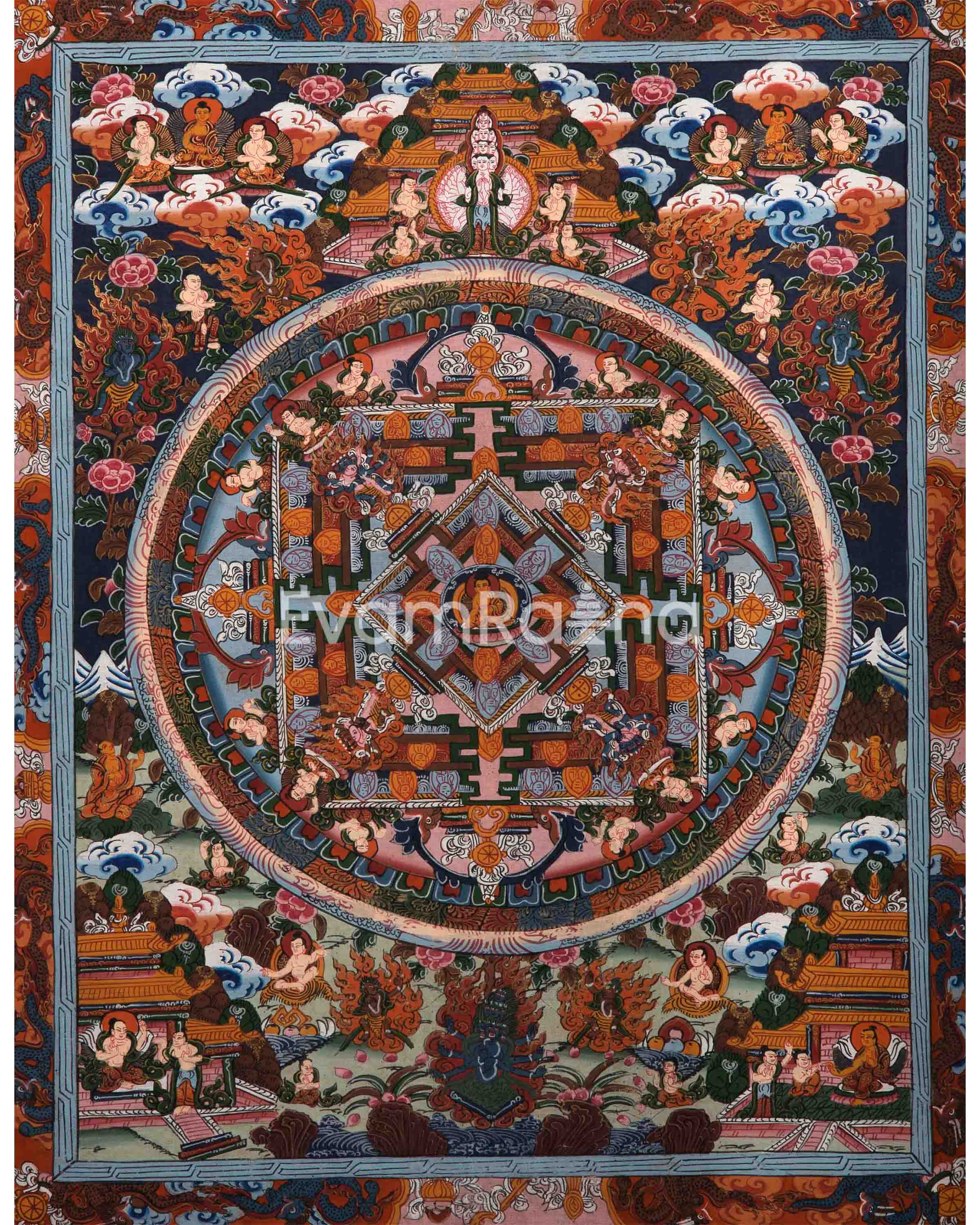 Vintage Handmade Fine Detailed Buddha Mandala | Buddhist Wall Art Collection