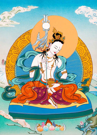 Lhacham Mandarva Thangka | Traditionally Hand Painted Tibetan Dakini Painting