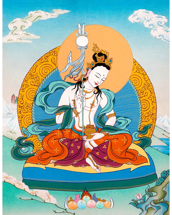 Lhacham Mandarva Thangka | Traditionally Hand Painted Tibetan Dakini Painting