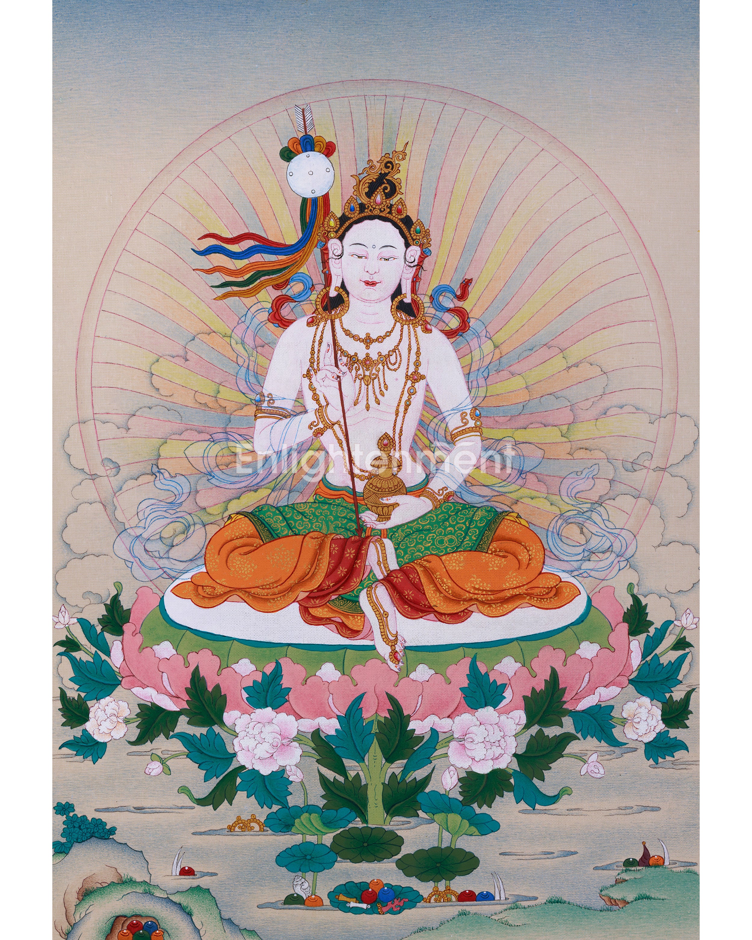 Radiant Grace: Mandarava Thangka, Embracing Divine Feminine Wisdom