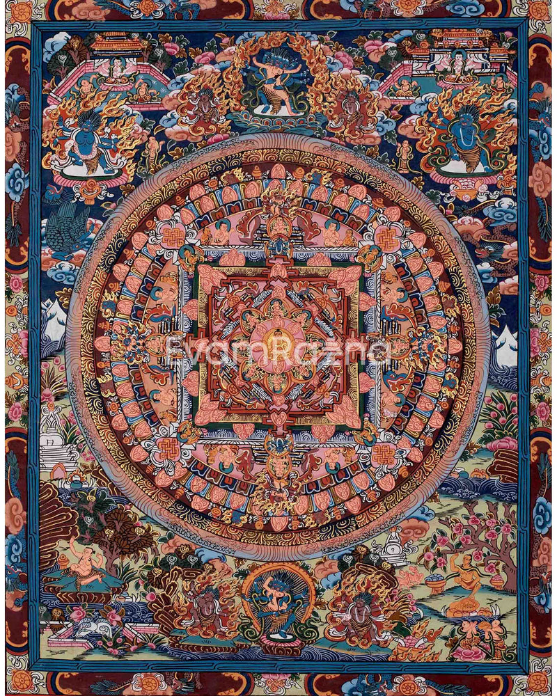 Vintage Handmade Fine Detailed Buddha Mandala | Buddhist Wall Art Collection