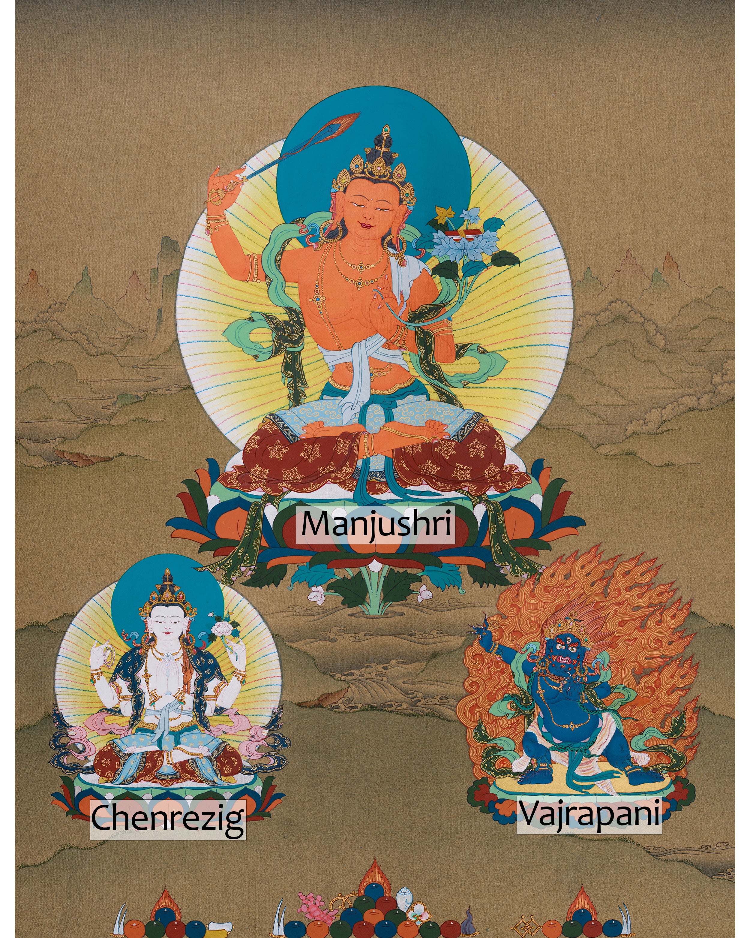 Tibetan Thangka of Wisdom Buddha Manjushri | Guardian of Knowledge and Enlightenment