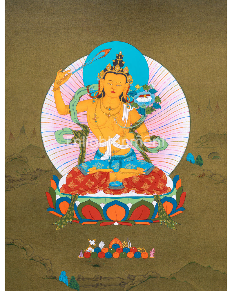 Manjushri Bodhisattva Thangka | Wisdom Buddha in Karma Gadri Style