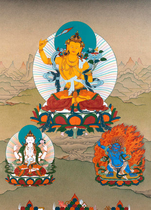 Bodhisattva Thangka | Manjushree With Chenrezig & Vajrapani