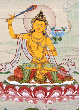 Tibetan Manjushri Thangka Painting | The Wisdom Deity Art for Spiritual Enlightenment | Hand Painted Artwork