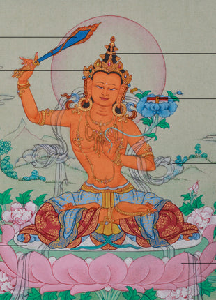 Enlightened Manjughosa, Bodhisattva Thangka | Small Canvas Art