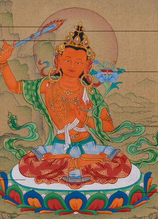 Tibetan Bodhisattva Manjushri |  Hand-Painted Wisdom Deity in Karma Gadri Style