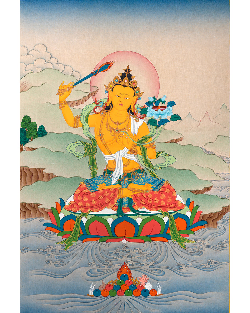 Manjushri, Bodhisattva Manjushree Thangka, Tibetan Buddhist Painting