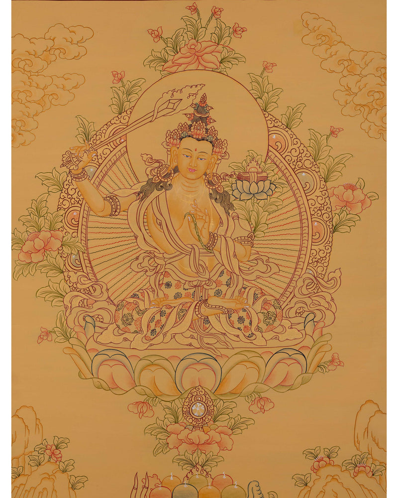 Beautifully Hand-Painted Manjushri Thangka