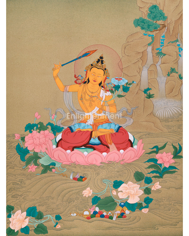 Manjushri Art | Himalayan Bodhisattva Thangka | Spiritual Wisdom and Enlightenment