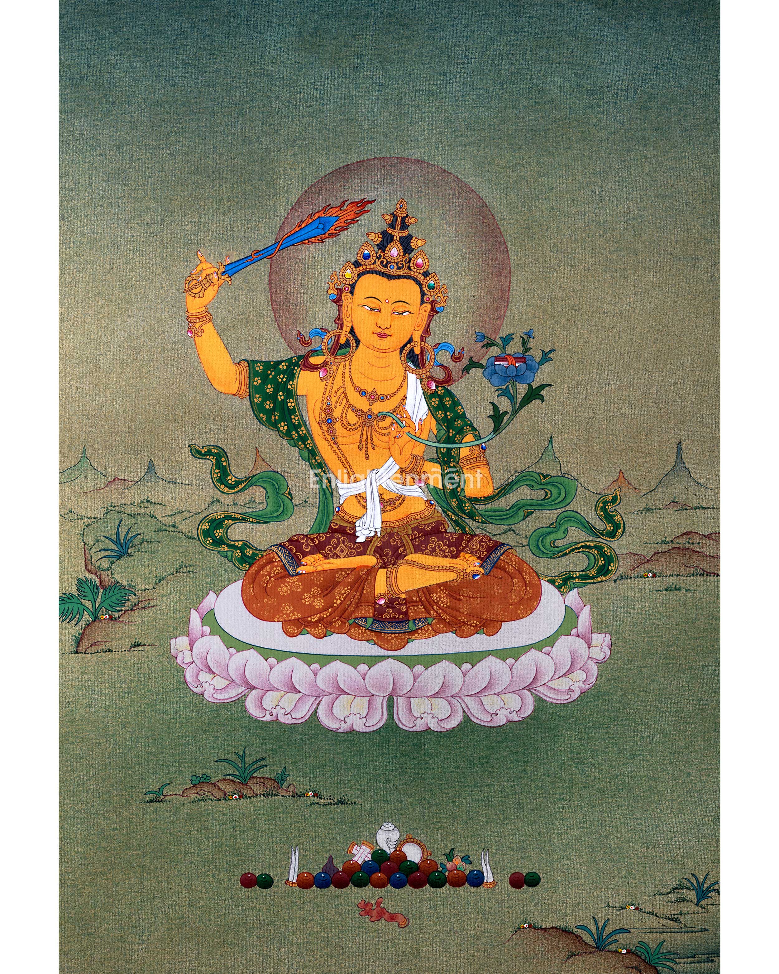 Manjushri, The Tibetan Wisdom Deity Himalayan Thangka | Traditional Hi