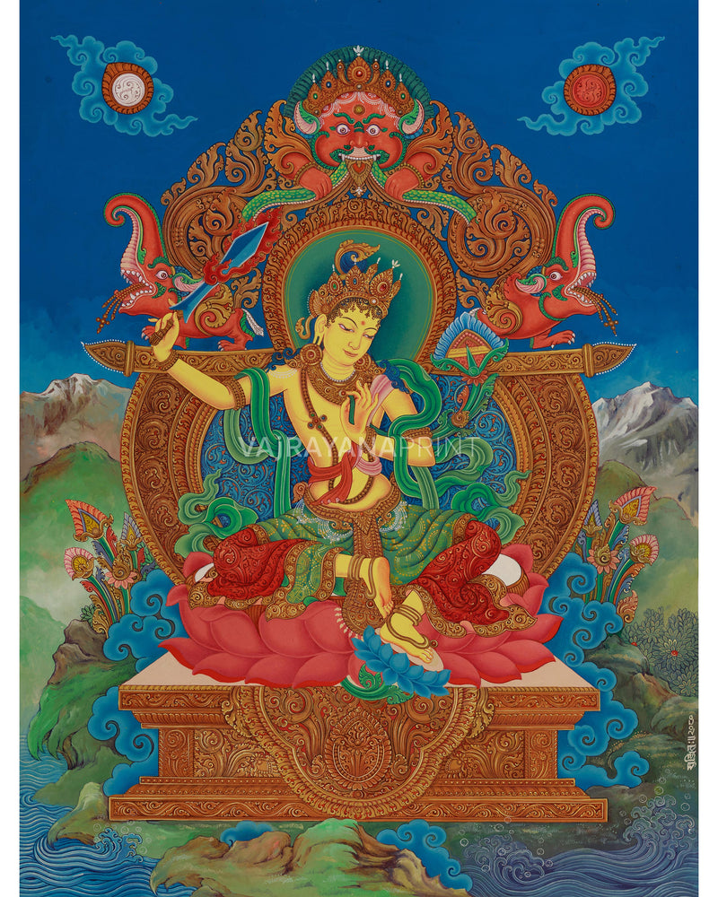 Manjushree Thangka Canvas Print - Bodhisattva of Wisdom and Knowledge