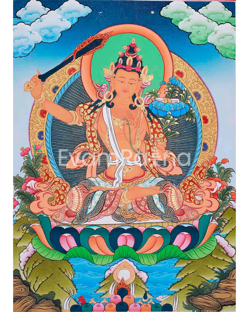 Original Hand-Painted Manjushri Thangka: