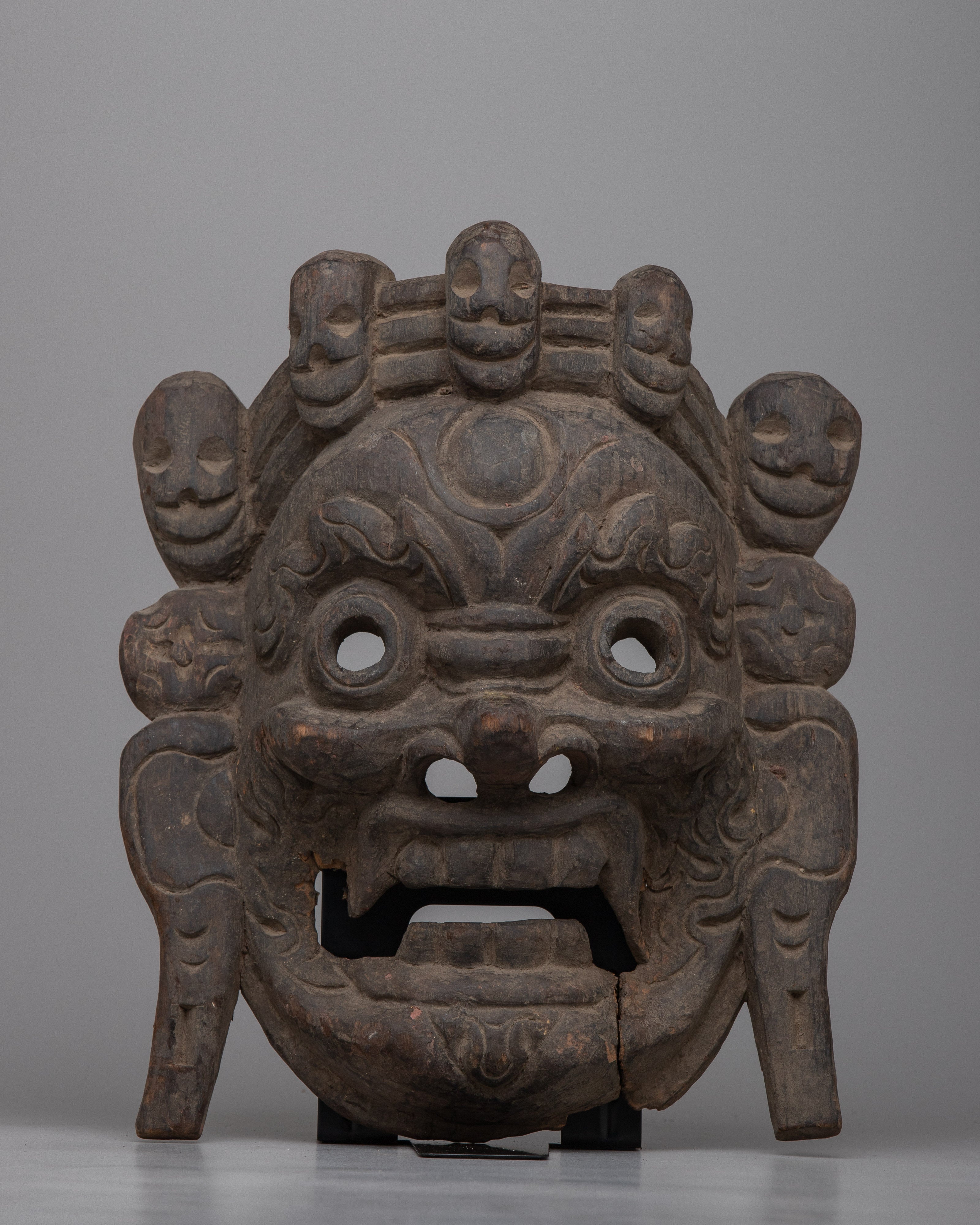 Relic Mask Antique Wooden Mahakala Mask | Sacred Relic of Spiritual Protectio