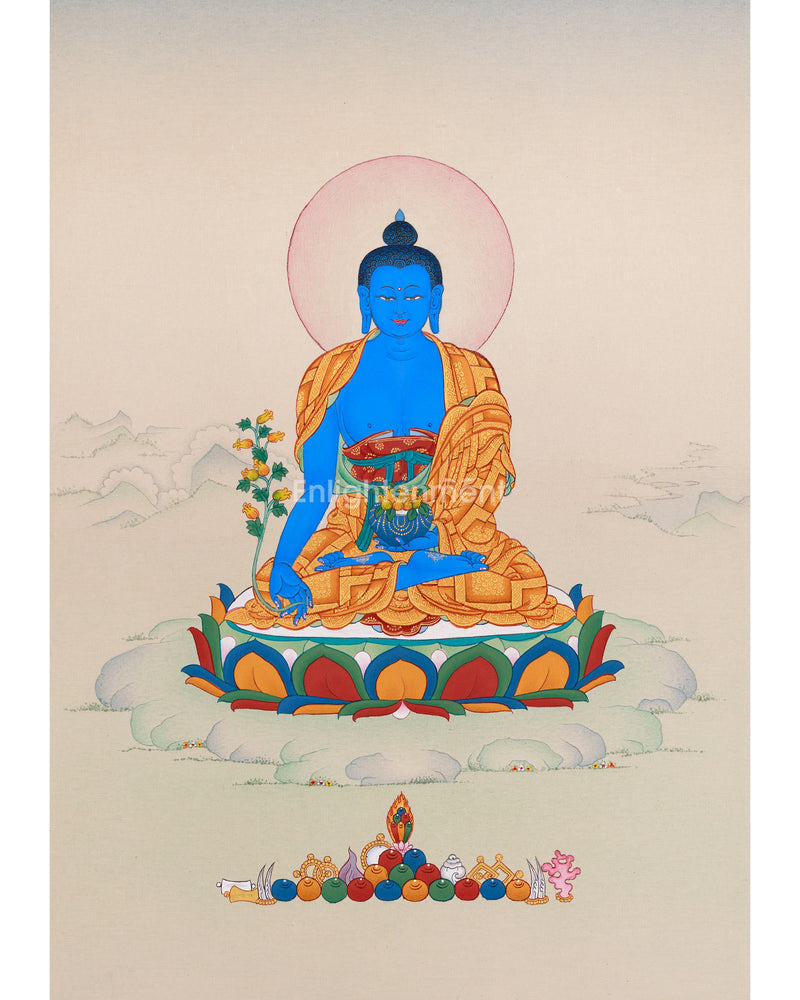 Medicine Buddha: Vibrant Painting of Healing Buddha