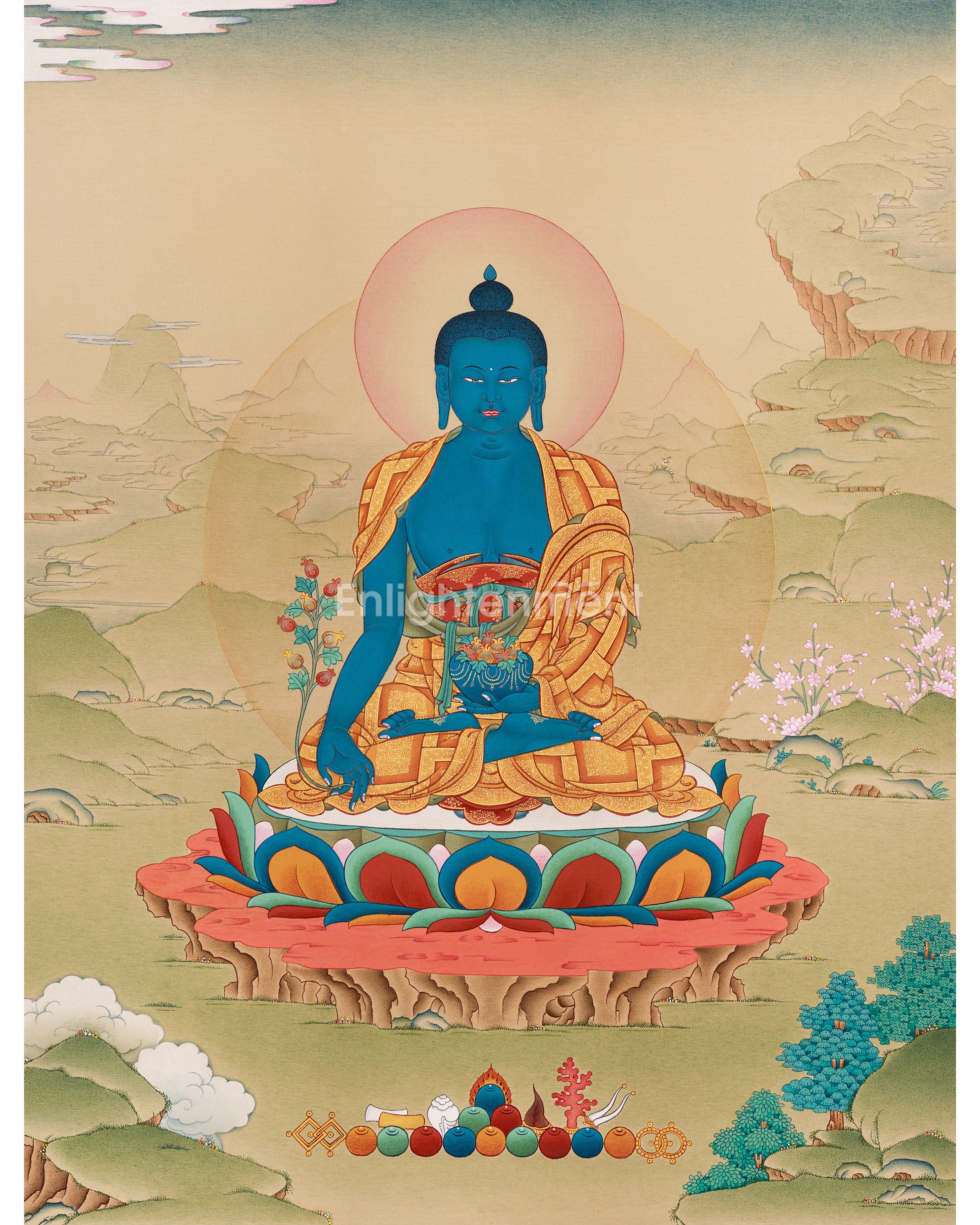 Sangay Menla (Medicine Buddha) Thangka – Traditional Tibetan Healing Art