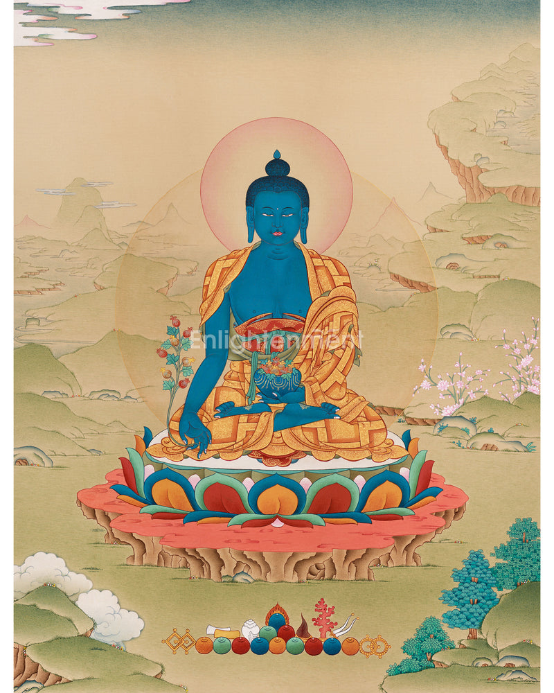 Sangay Menla (Medicine Buddha) Thangka – Traditional Tibetan Healing Art