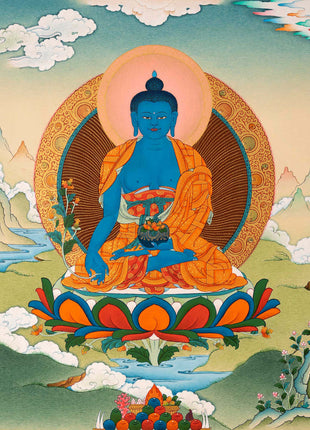 Healing Buddha Thangka | Traditionally Painted Medicine Buddha Art