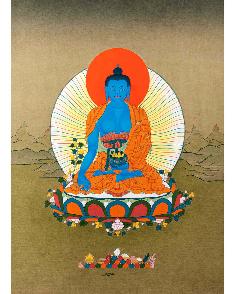 Blue Medicine Buddha Thangka | Hand Painted Buddhist Art