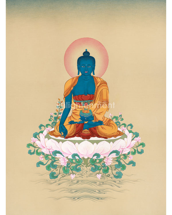 Medicine Buddha: Surreal Thangka in Lhasa Stone Colors