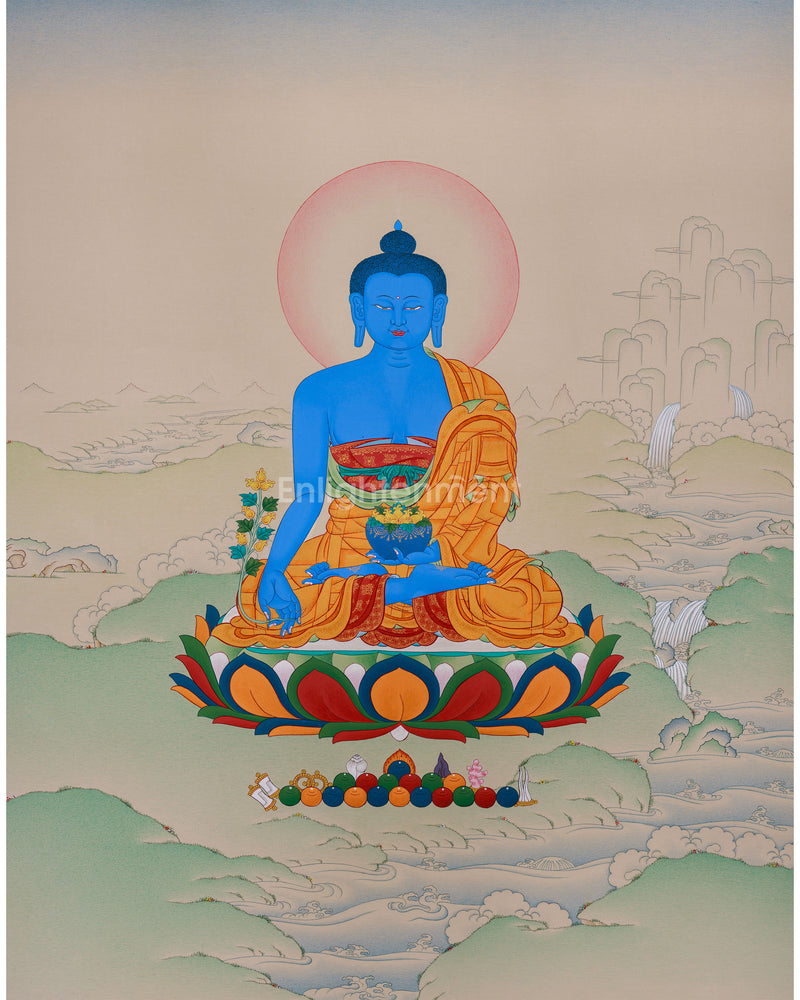 Lapis Lazuli Medicine Buddha Thangka | Healing and Compassion Through Sacred Art